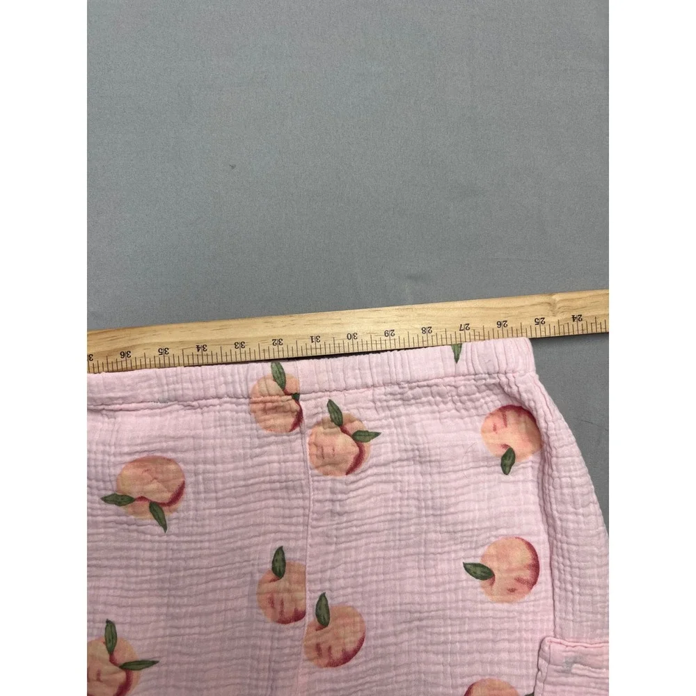 Pink Peach Print Cotton Gauze Pajama Set Lace Trim Long Sleeve Pants M
